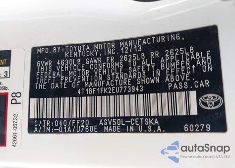 2014 Toyota Camry Se Sport from USA, damaged, VIN 4T1BF1FK2EU773943